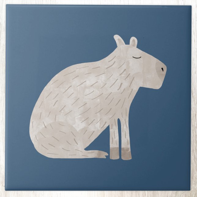 Carreau Capybara mignon  (Fun capybara ceramic tile for animal lovers)