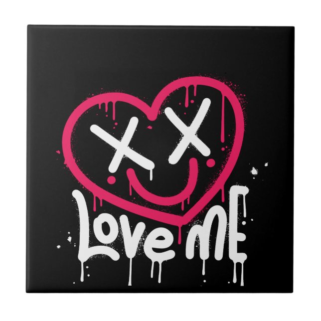 Carreau caractère de coeur avec yeux morts et sourire pulv (Devant)