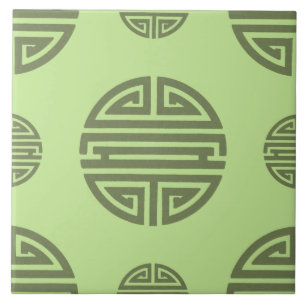 Carreau Caractère de longévité chinois Shou vert jade
