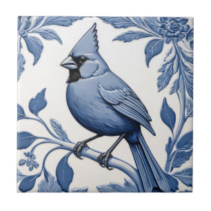 Carreau Cardinal Bird Delft Bleu et blanc Botanique