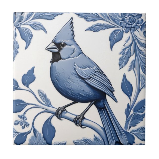Carreau Cardinal Bird Delft Bleu et blanc Botanique (Devant)