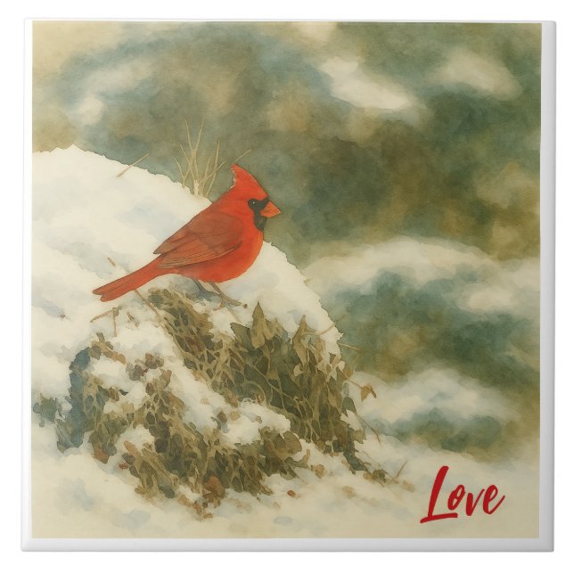 Carreau Cardinal d'hiver à l'aquarelle (Devant)