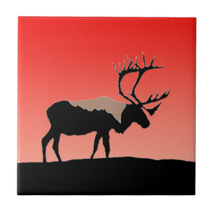 Carreau Caribou au coucher du soleil - Art original de la 
