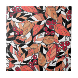 Carreau Caricature Abstraite feuilles baies noir
