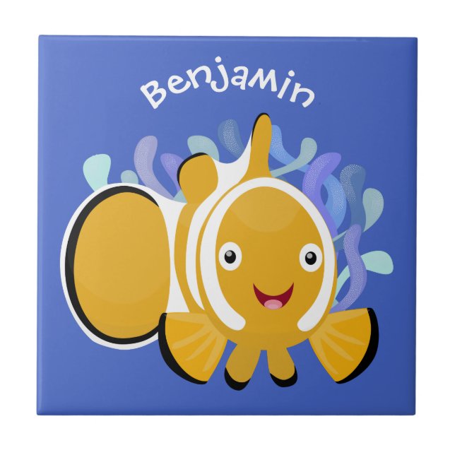 Carreau Caricature d'anénome de poisson clown joli (Devant)