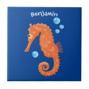 Carreau Caricature de bulles d'hippocampe orange