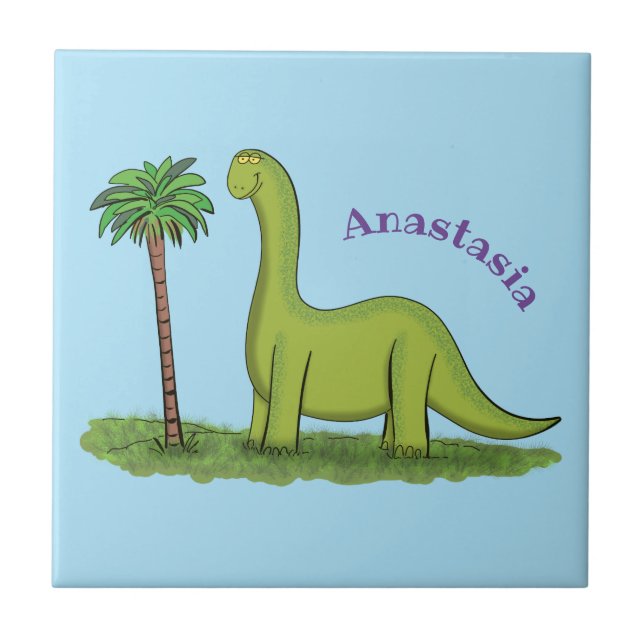 Carreau Caricature de dinosaure de brontosaurus vert migno (Devant)