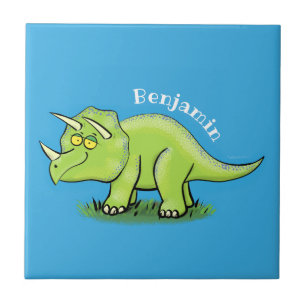 Carreau Caricature de dinosaure de triceratops vert mignon