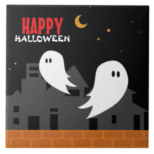 Carreau Caricature de la ville fantôme éffrayante hallowee
