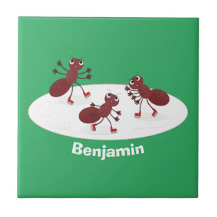 Carreau Caricature de patinage sur glace de Happy red four