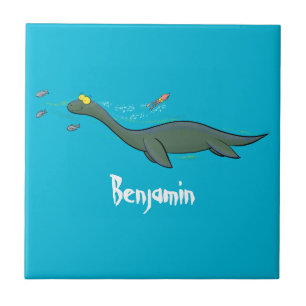 Carreau Caricature de plesiosaure, monstre marin mignon et