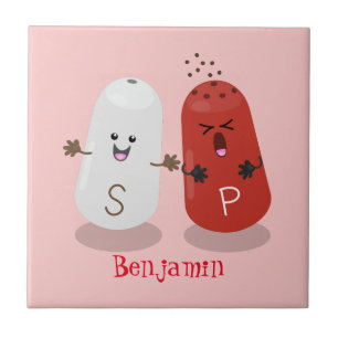 Carreau Caricature de shakers de sel et de poivre de Cute