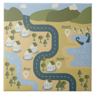 Carreau Caricature élégante paysage carte de voyage