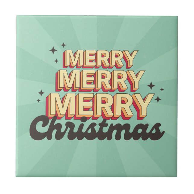 Carreau Caricature rétro design joyeux texte de Noël (Devant)