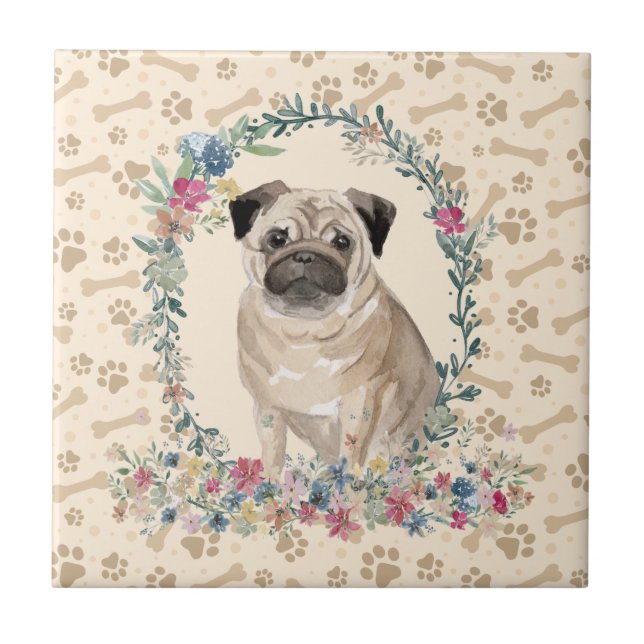 Carreau Carlin Chien Empreinte de patte Floral Cute Beige (Devant)