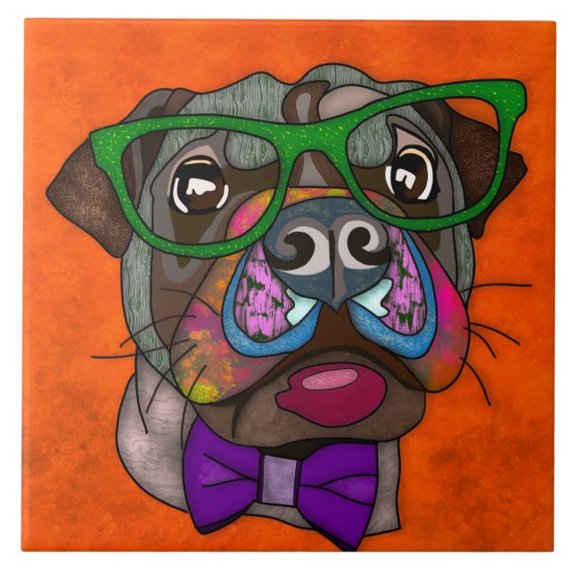 Carreau Carlin dans les lunettes laide chien visage carrea (Devant)