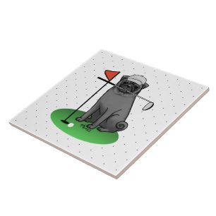 Carreau Carlin de golf Jouer Golf (noir) mignon chien drôl