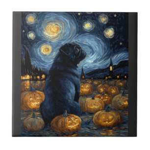 Carreau Carlin noir chien de la nuit étoilée de van gogh h