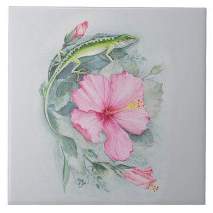 Carreau Carolina Anole & Hibiscus Carrelage céramique