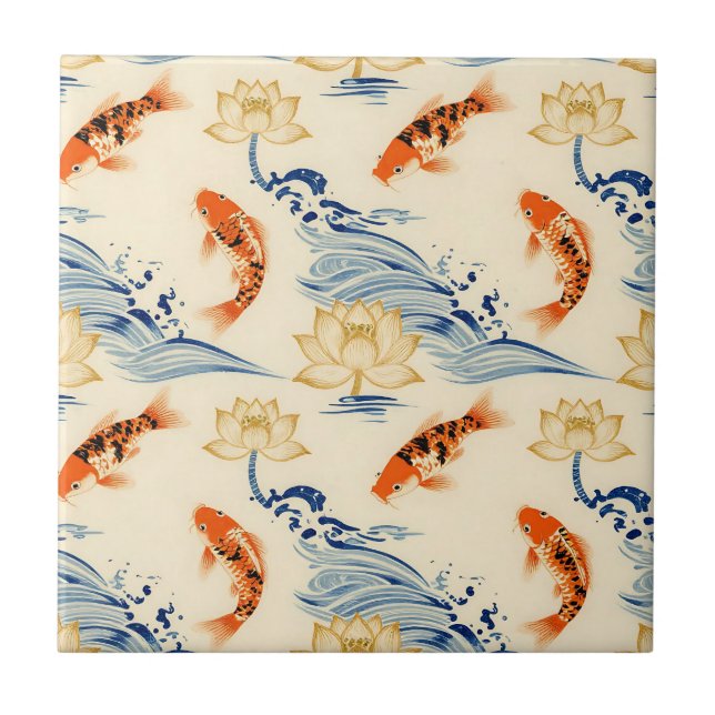 Carreau Carpe Koï et Motif Sans Couture de Lotus (Devant)