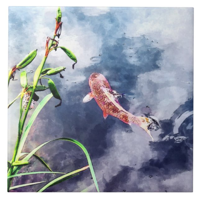 Carreau Carpes koï dans de l'eau tourbillonnante (Devant)