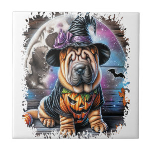 Carreau Carré d'Halloween de chien Shar Pei