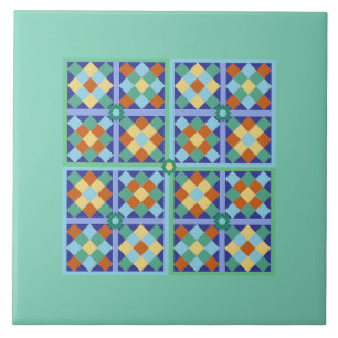 Carreau Carré en tuiles marocaines en bleu turquoise or te