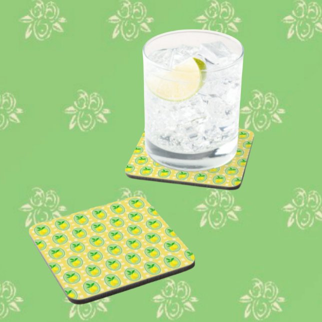 Carreau Carré jaune citron blanc rétro  (Sunny lemony coasters perfect for summer entertaining!)
