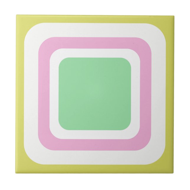 Carreau Carré Rétro Pastel Vert Rose Blanc (Devant)