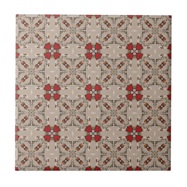 Carreau Carré rouge canneberge beige Motif géométrique (Devant)