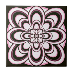 Carreau Carreau, Fleur Abstraite 2, Rose Noir Violet Blanc