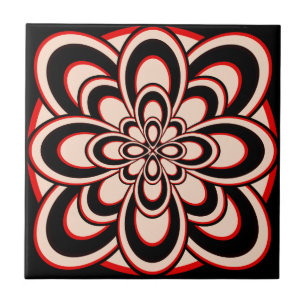 Carreau Carreau, Fleur Abstraite 2, Rouge Noir Blanc