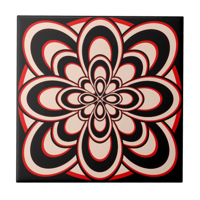Carreau Carreau, Fleur Abstraite 2, Rouge Noir Blanc (Devant)