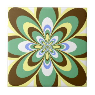 Carreau Carreau, Fleur abstraite 4, Jaune rétro, Brun, Ver