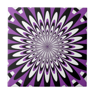 Carreau Carreau, Fleur abstraite 5, Violet, Noir, Blanc