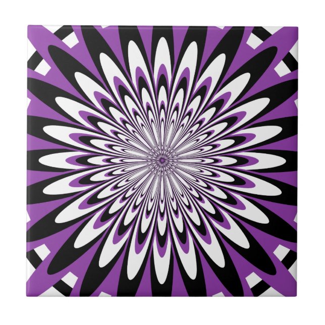 Carreau Carreau, Fleur abstraite 5, Violet, Noir, Blanc (Devant)