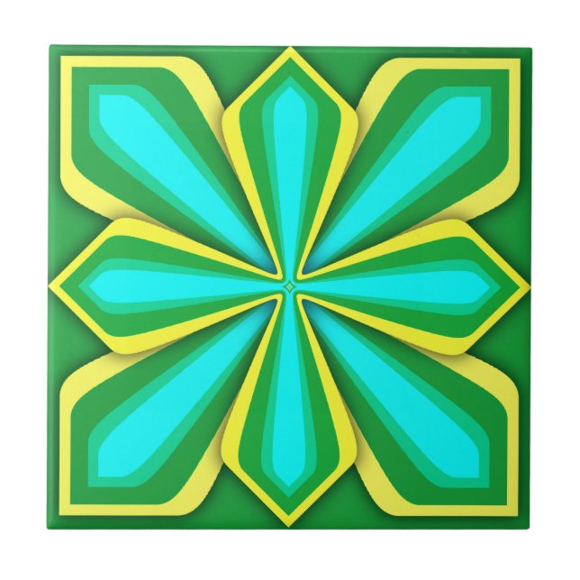 Carreau Carreau, Fleur Abstraite, Cyan Jaune Vert (Devant)