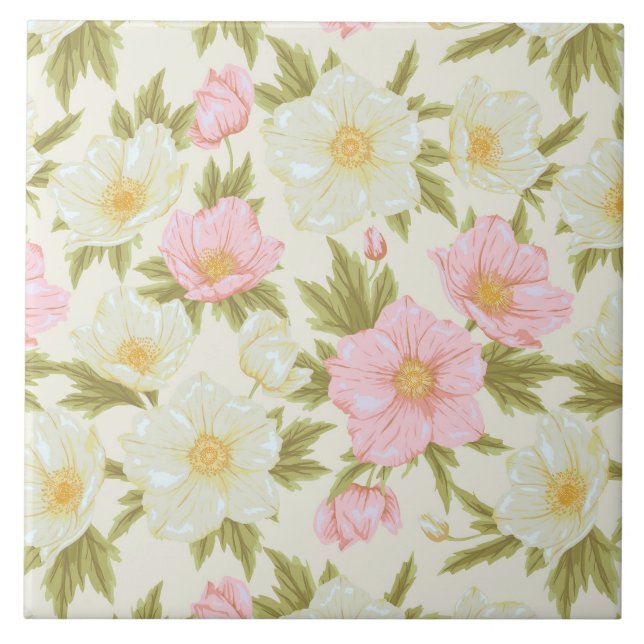 Carreau Carrelage à fleurs vintage motif céramique (Devant)