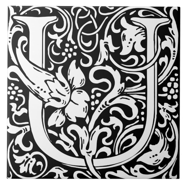 Carreau Carrelage à lettre monogramme alphabet floral U (Devant)