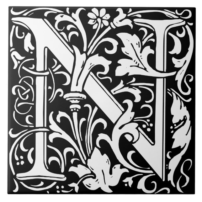 Carreau Carrelage à monogramme de lettre N d'alphabet flor (Devant)