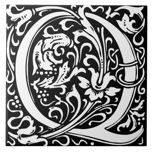 Carreau Carrelage à monogramme de lettre Q d'alphabet flor (Devant)