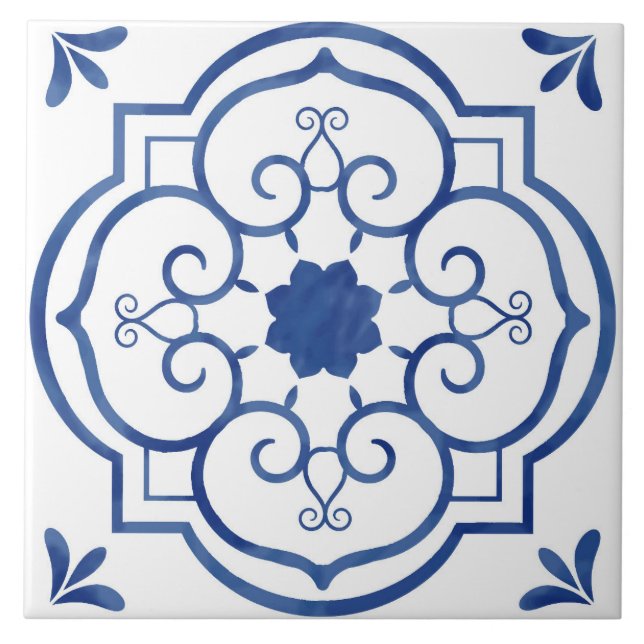 Carreau Carrelage à motifs floraux bleu décoratif (Devant)