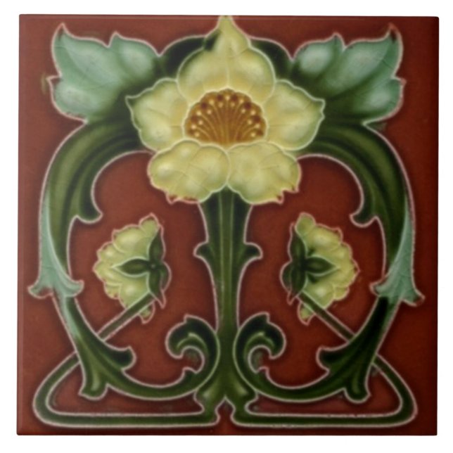 Carreau Carrelage Art Nouveau Floral en céramique vintage  (Devant)