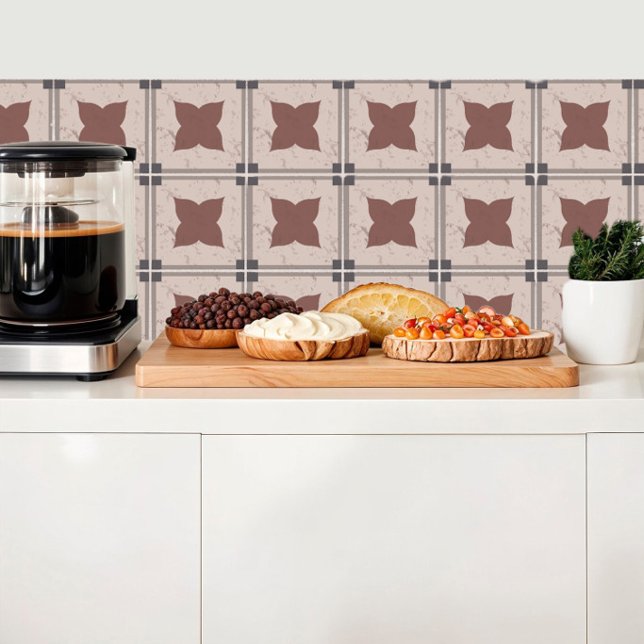 Carreau Carrelage beige avec fleur carrelée et cadre gris (Créateur téléchargé)