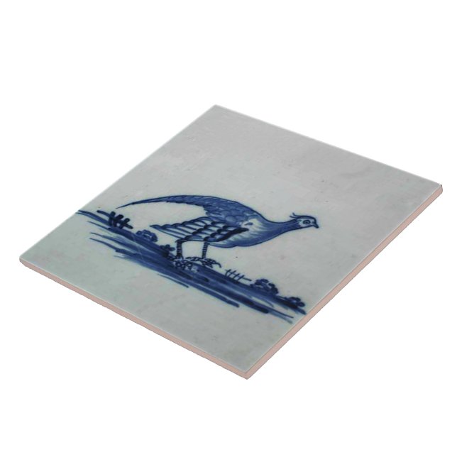 Carreau Carrelage Bleu Delft antique - Grouse dans l'Herbe (Côté)