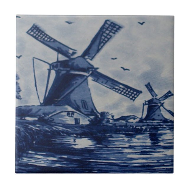 Carreau Carrelage Bleu Delft antique - Windmills by the Wa (Devant)