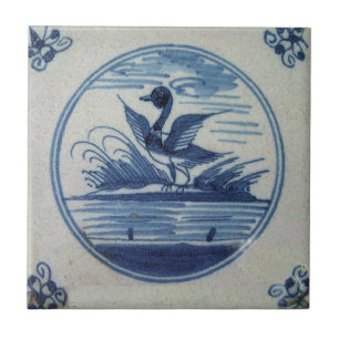 Carreau Carrelage bleu Delft - Canard dans l'eau