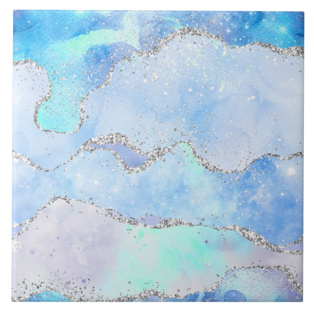 Carreau Carrelage bleu pastel d'inspiration marbre (Devant)