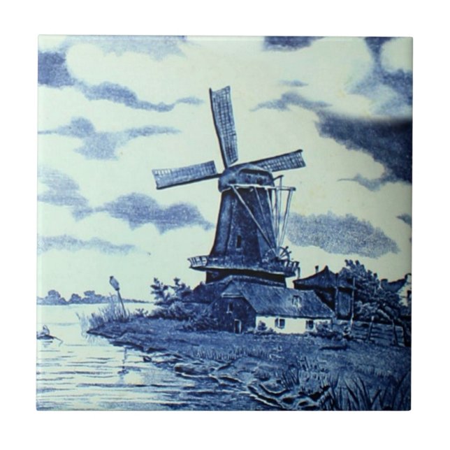 Carreau Carrelage bleu vintage Delft - Windmill (Devant)
