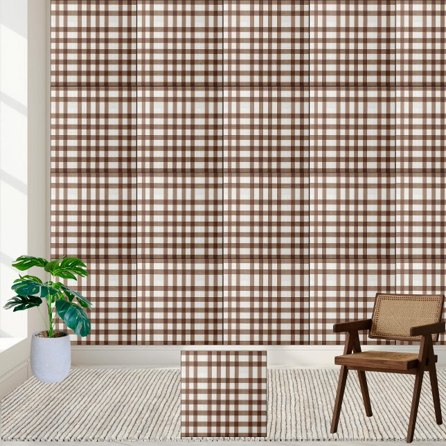 Carreau Carrelage Brown et blanc En vichy À damiers classi (Classic Brown and White Gingham Checkered Tile)